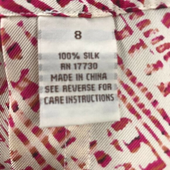 Merona Womens Pleated Skirt Red Pink 100% Silk Eth - Picture 4 of 7